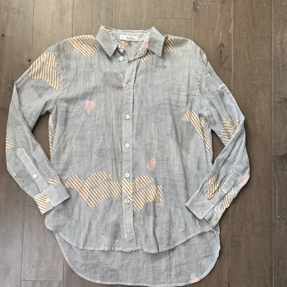 Lemlem Gray and Pink Button Down Shirt - Picture 1 of 5